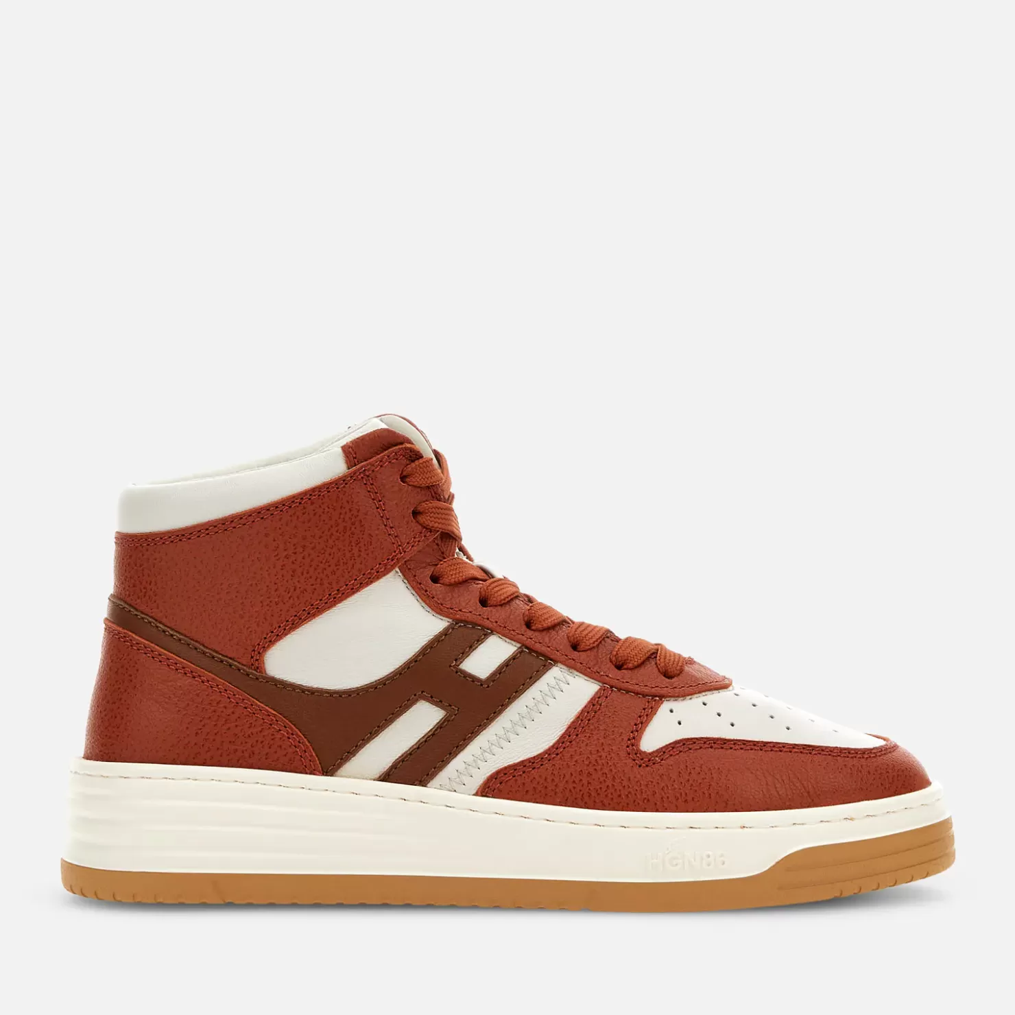 Flat Sneaker<Hogan Sneakers High Top H630 Elfenbein/ Orange/ Braun