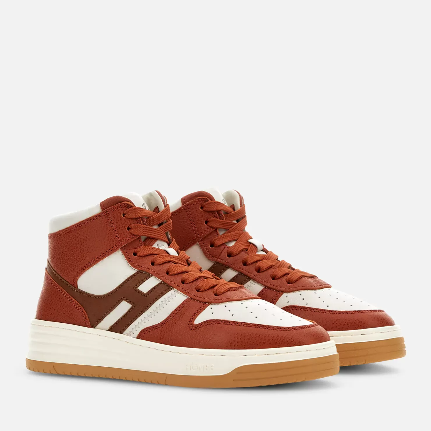 Flat Sneaker<Hogan Sneakers High Top H630 Elfenbein/ Orange/ Braun