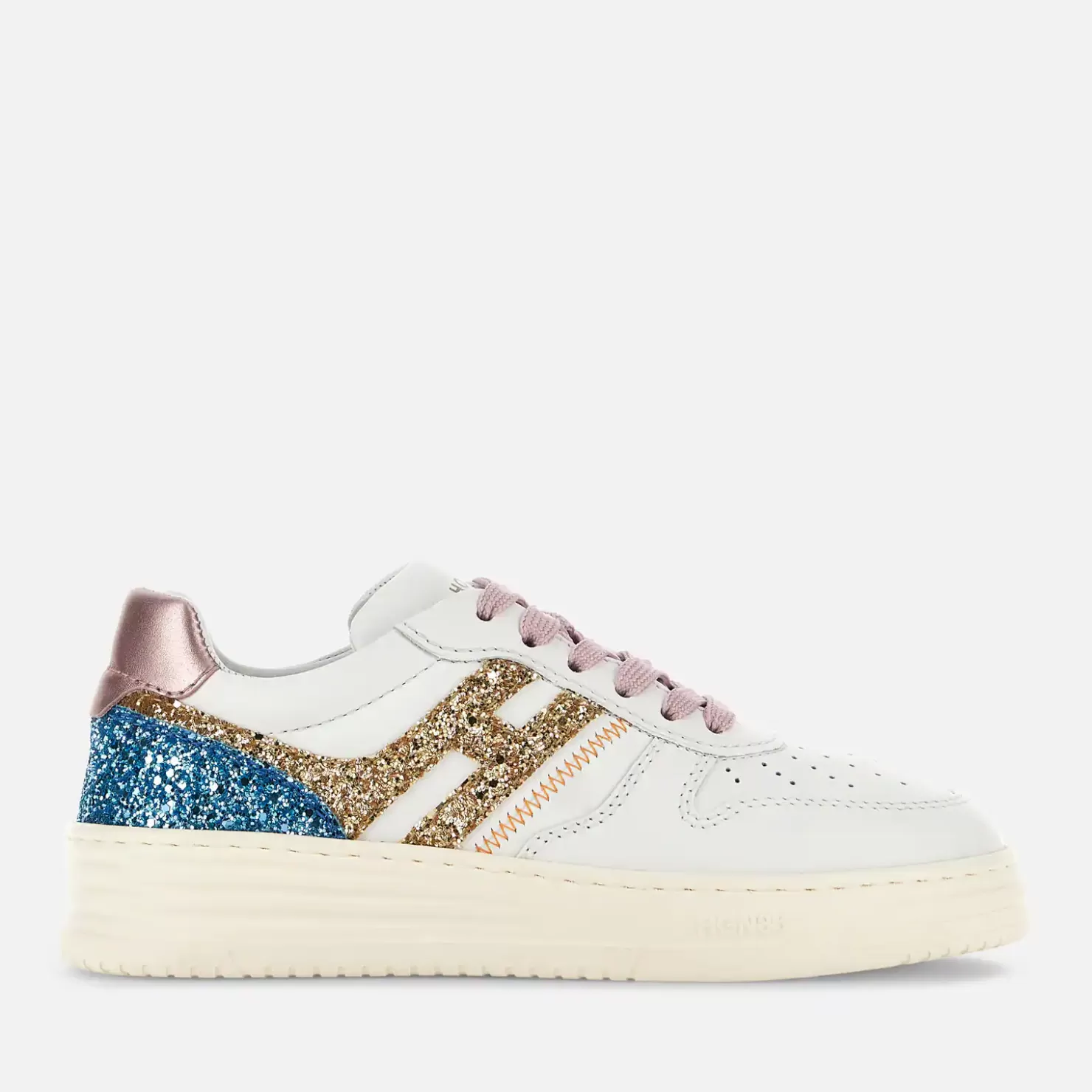 Hogan Basket<Hogan Sneakers H630 Weiss/ Gold/ Hellblau