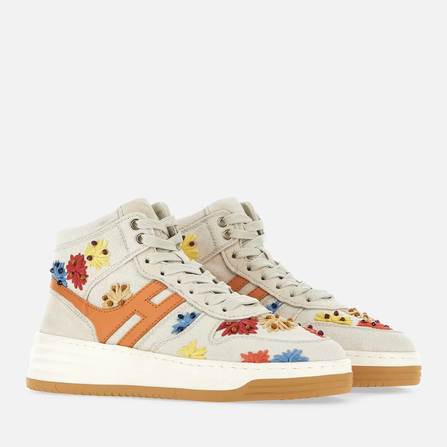 Flat Sneaker<Hogan Sneakers H630 High Top Elfenbein/ Orange/ Rot