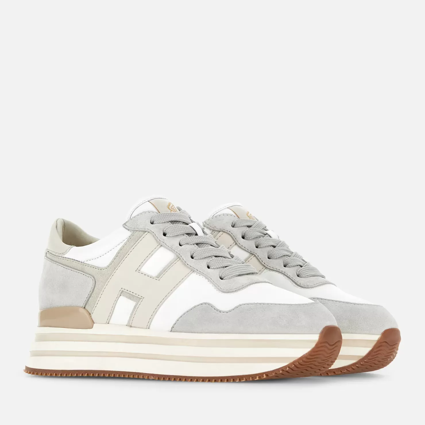 Plateauschuhe<Hogan Sneakers Midi H222 Weiss/ Elfenbein/ Grau