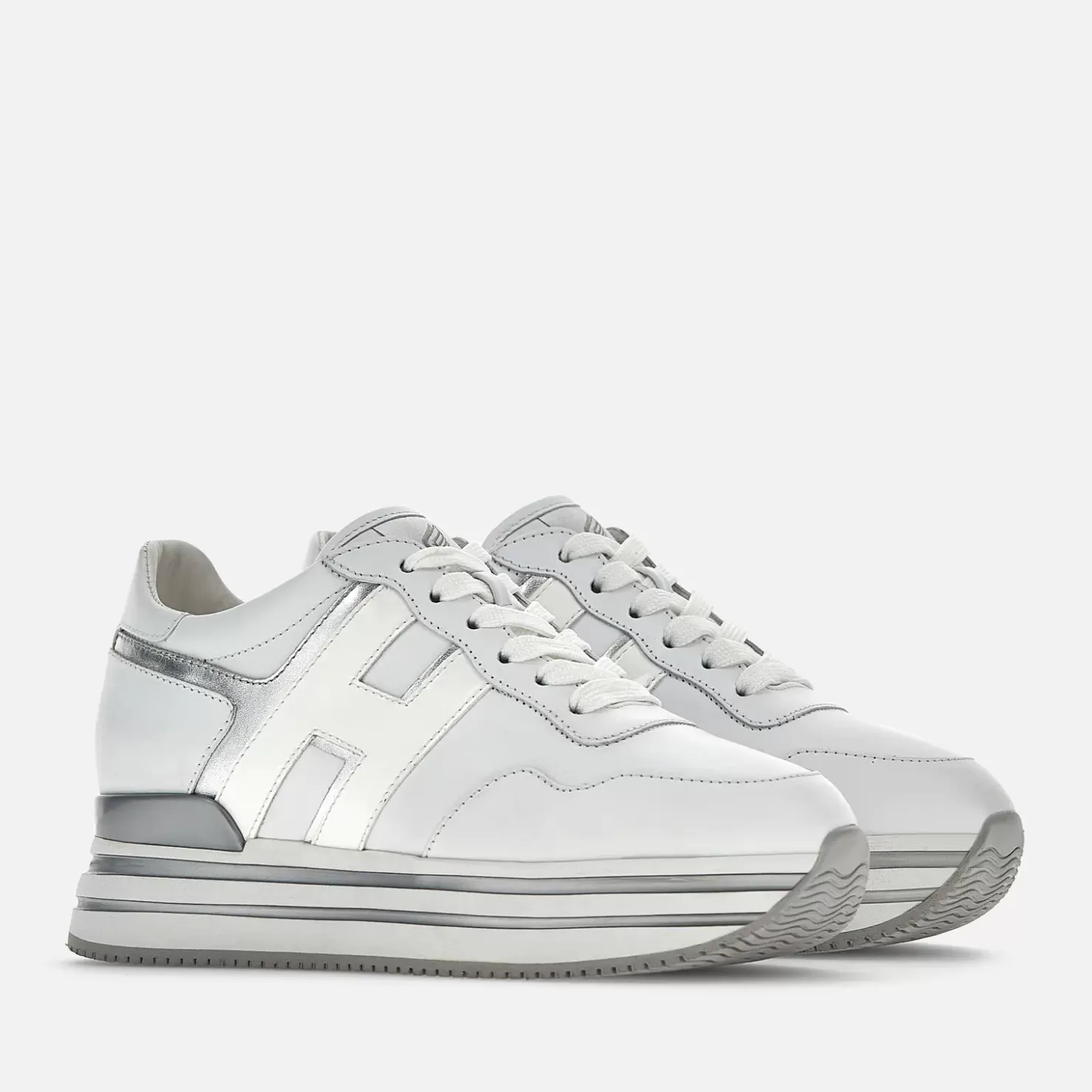 Plateauschuhe<Hogan Sneakers Midi H222 Silber/ Weiss