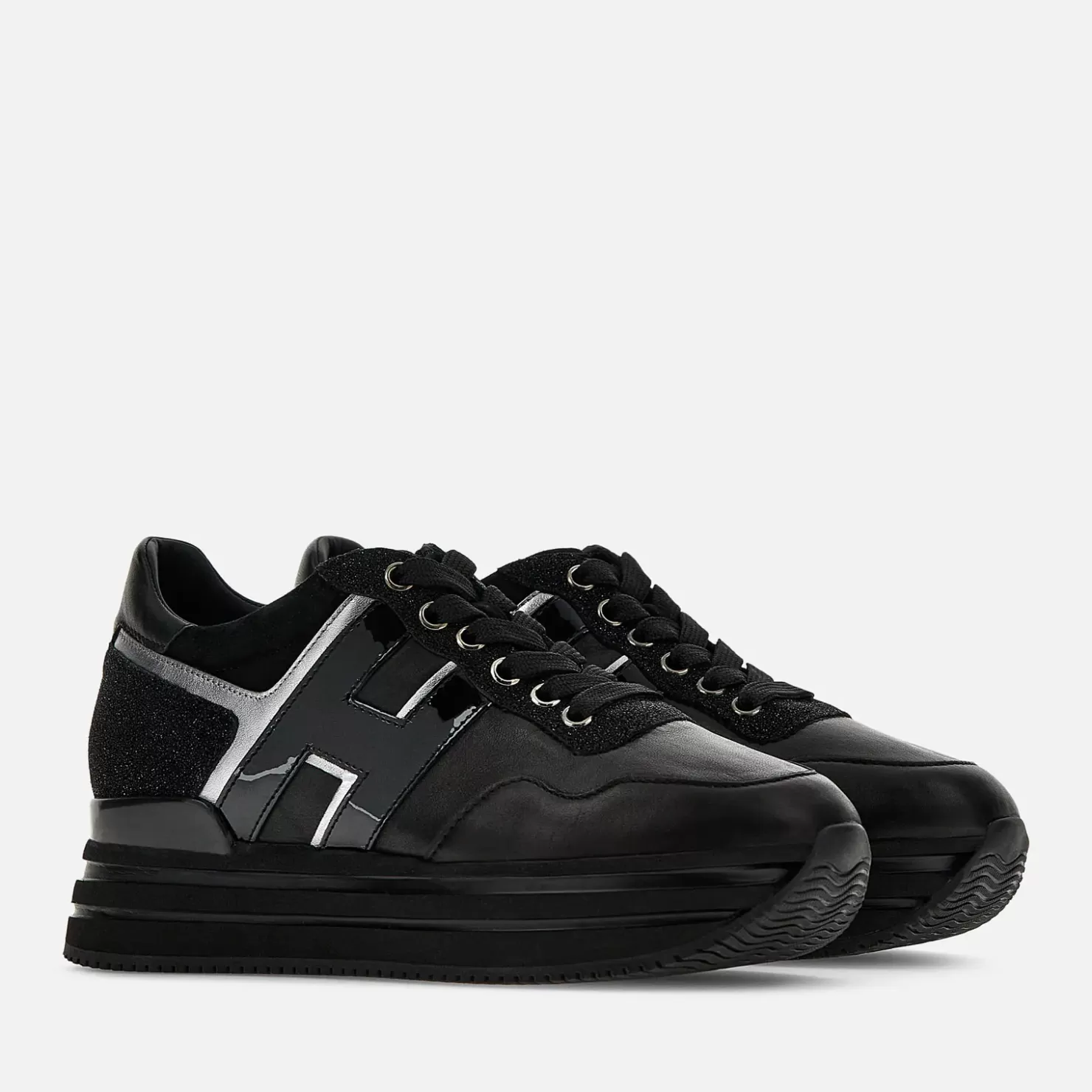 Plateauschuhe<Hogan Sneakers Midi H222 Schwarz/ Silber